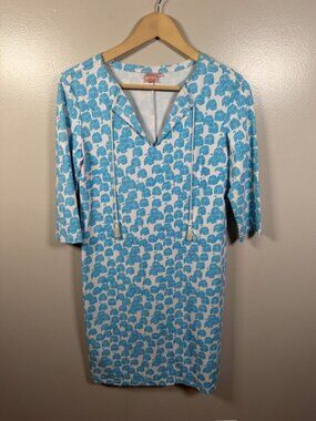 Persifor Cabana Print Dress Size Small Blue Stretch Travel Vacation Resort Wear